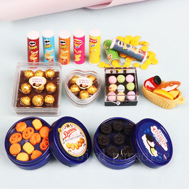 Food Sweet Snacks - 1/6 Miniatrue ตุ๊กตาอาหารมินิคุกกี้ช็อกโกแลตกล่องมันฝรั่งชิปของเล่น Pretend Play สําหรับ