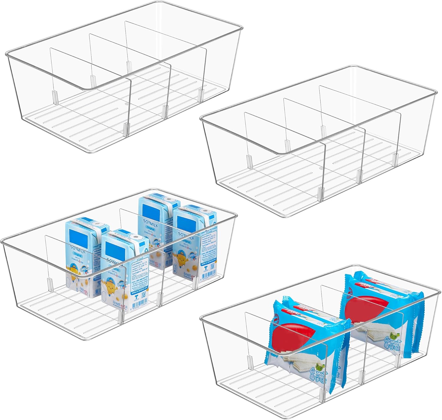 Food Snacks Packets - กล่องจัดเก็บอาหาร 4 ชิ้น, กล่องพลาสติกใสสำหรับห้องเก็บอาหาร, ห้องครัว, ตู้เย็น,