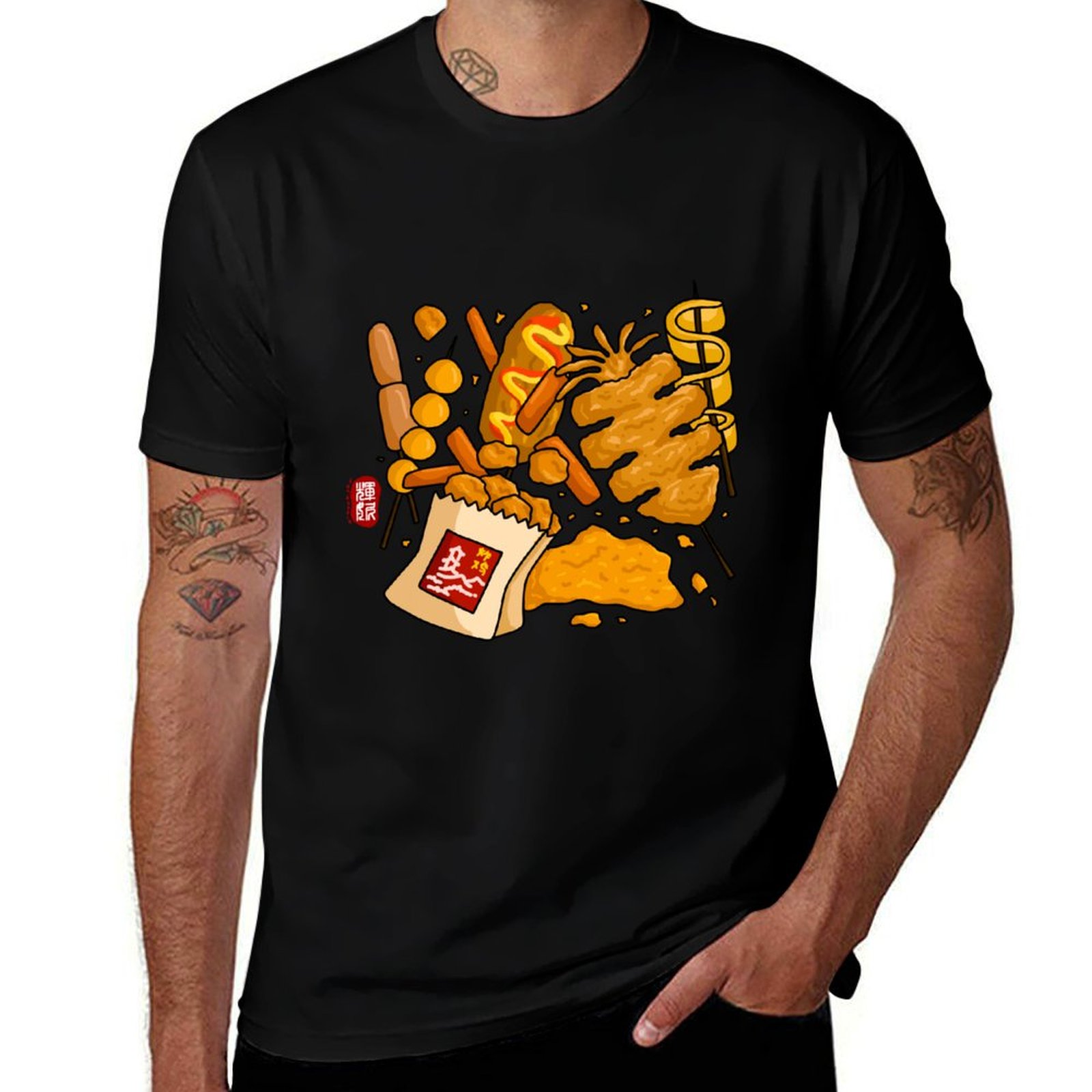 เสื้อยืดสีสันสดใสลายอาหารริมทา - Quick Food Snacks บทวิจารณ์และราคา