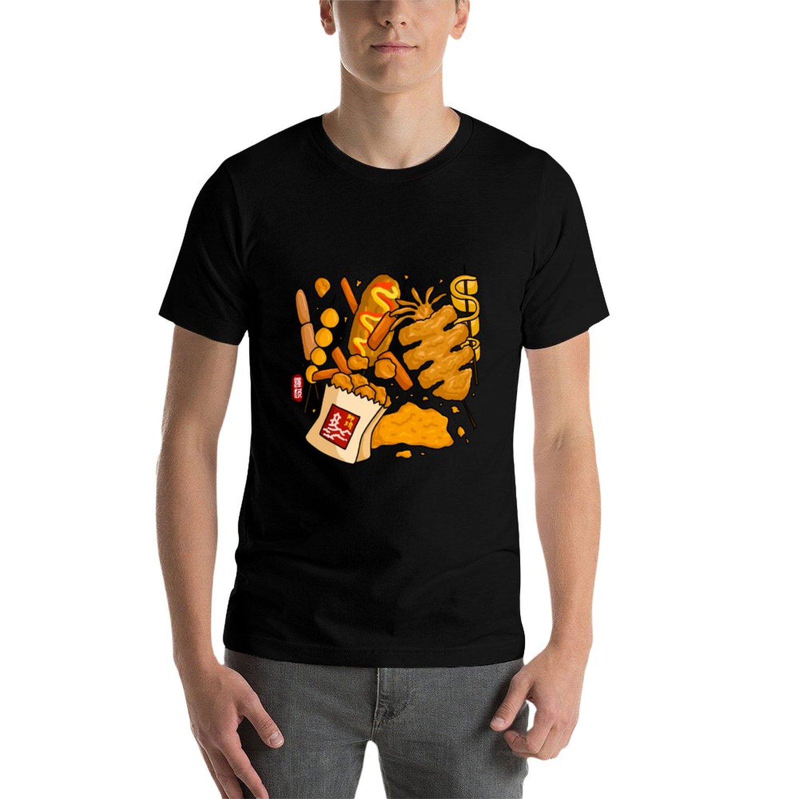 เสื้อยืดสีสันสดใสลายอาหารริมทา - Quick Food Snacks บทวิจารณ์และราคา